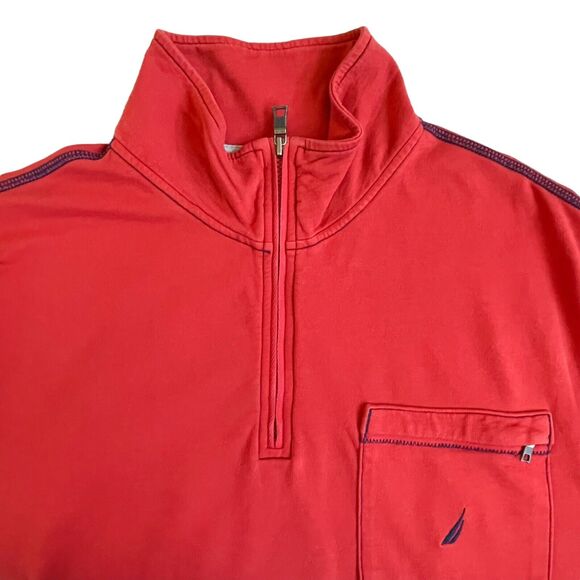 Nautica Quarter-Zip Pullover Sweater Men Size XL Red High-Neck 100% Cotton - Picture 12 of 13